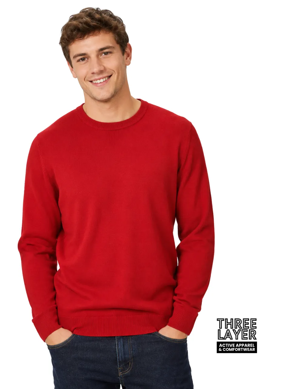 300g Three Layer Red Crew Neck Sweater