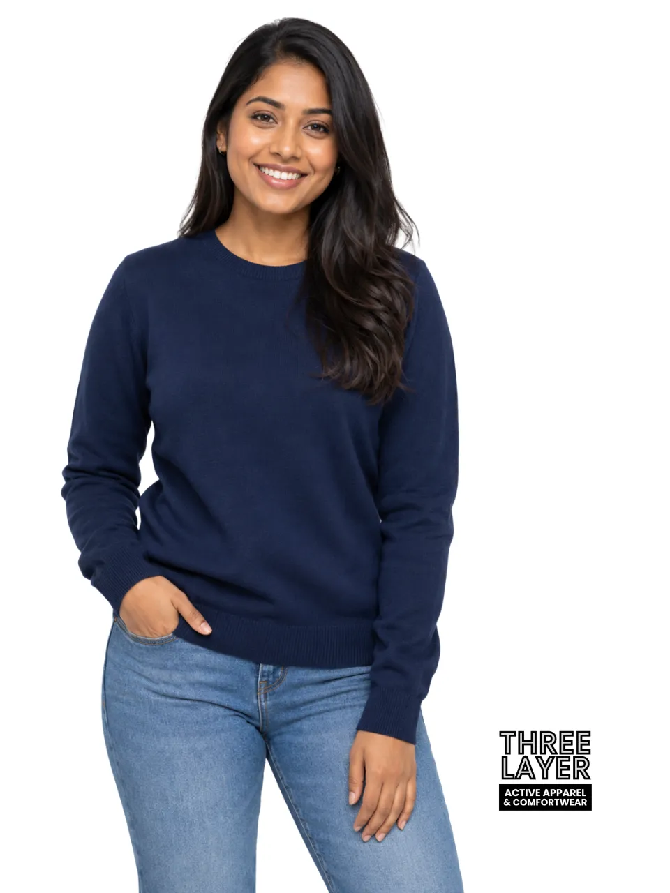 300g Three Layer Navy Crew Neck Sweater