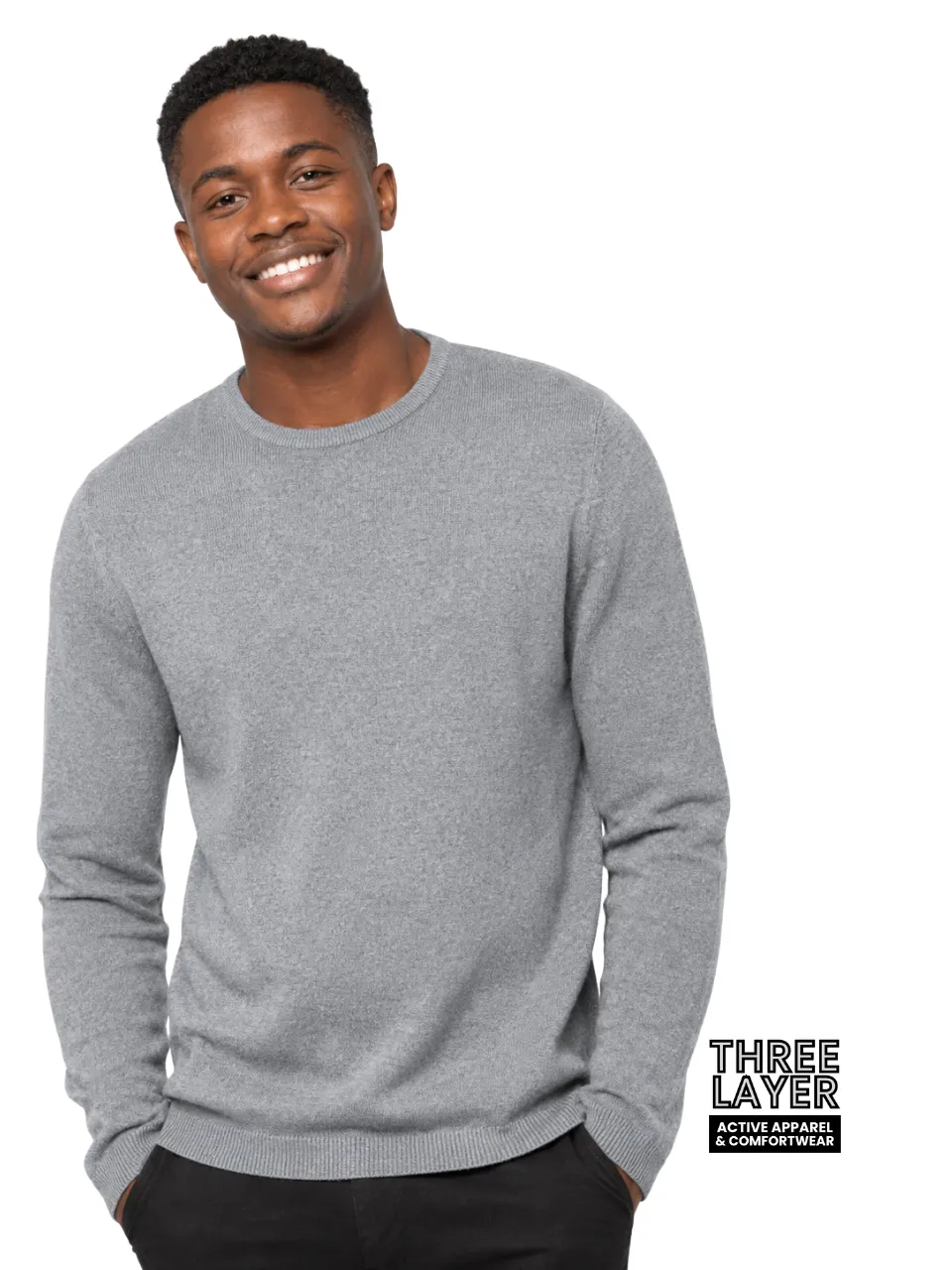 300g Three Layer Melange Grey Crew Neck Sweater